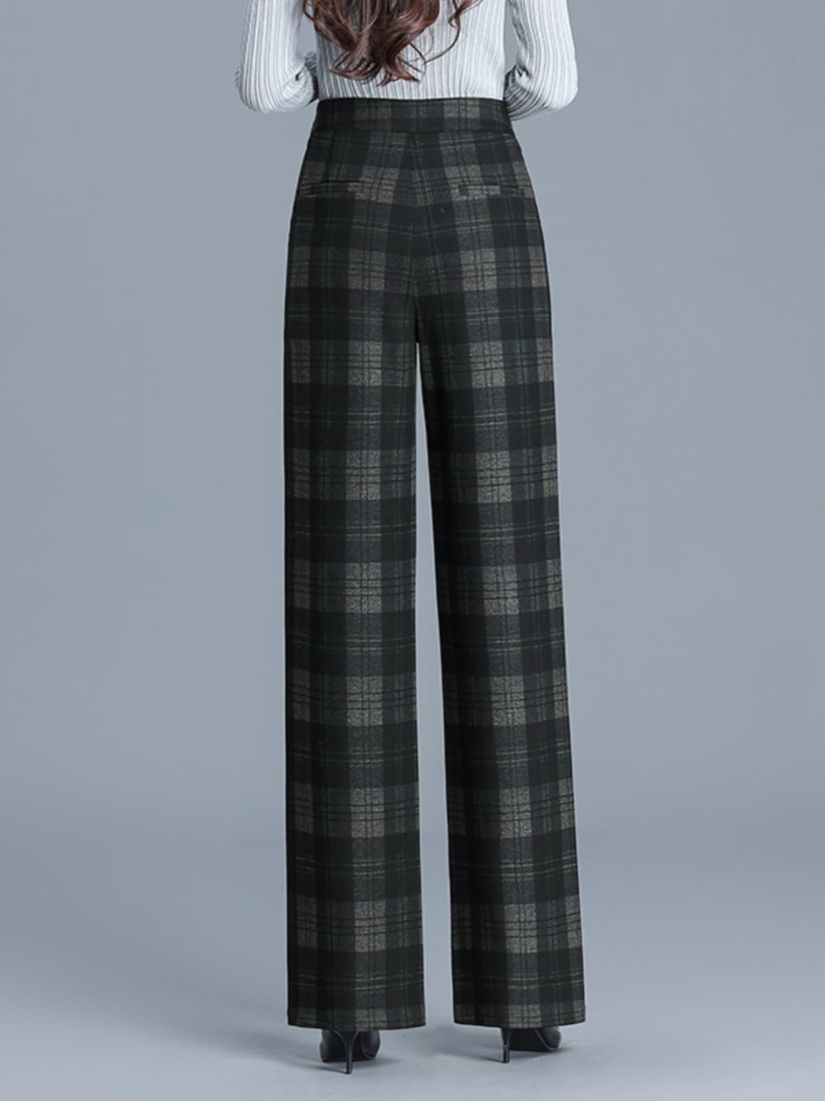 チェック柄ファッション ハイウエストチェック柄ストレートパンツ