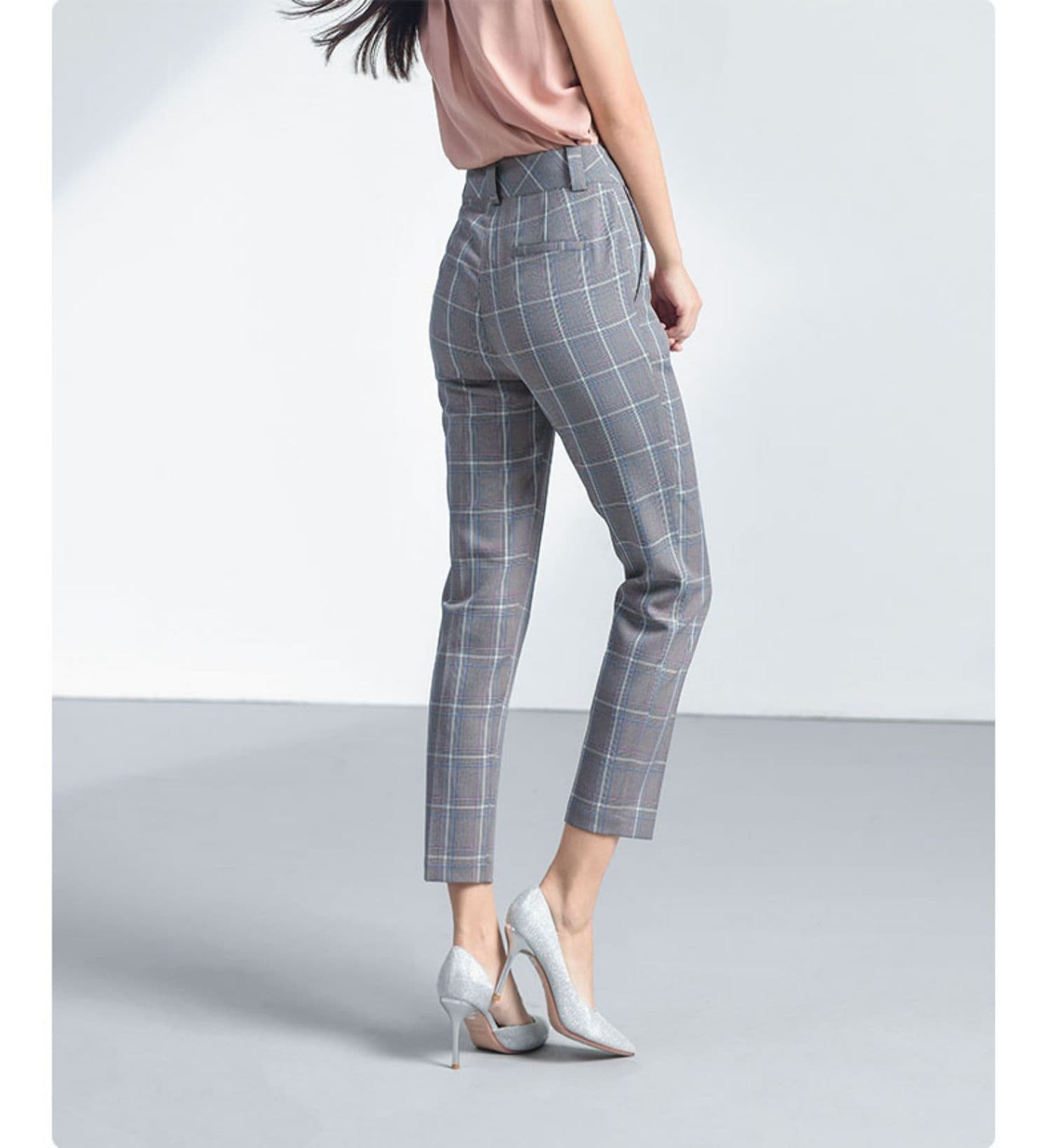 チェック服 上品チェック柄クロップドパンツ