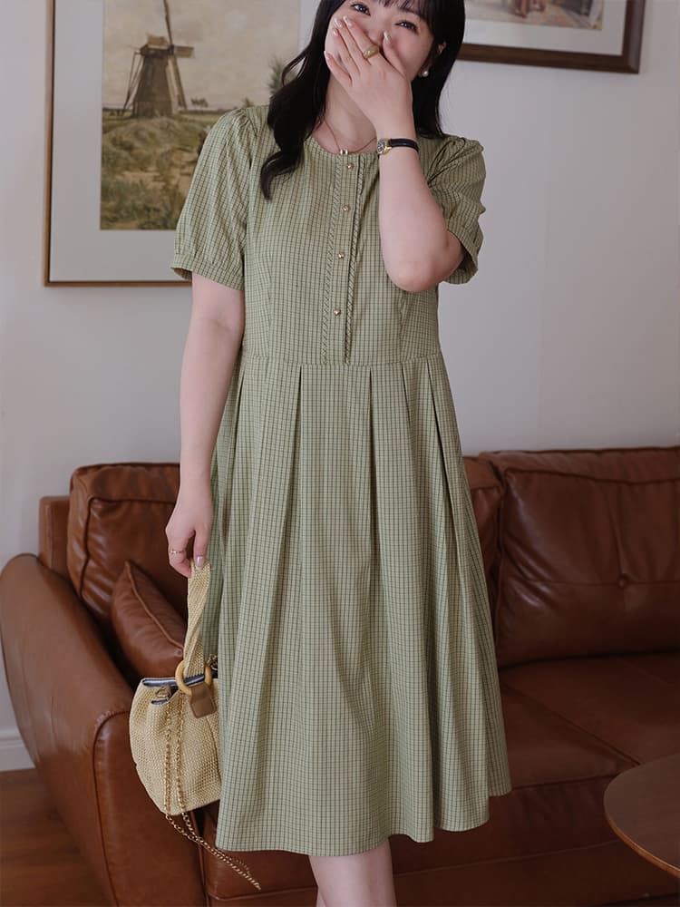 チェック服 チェック柄プリーツフレアワンピース