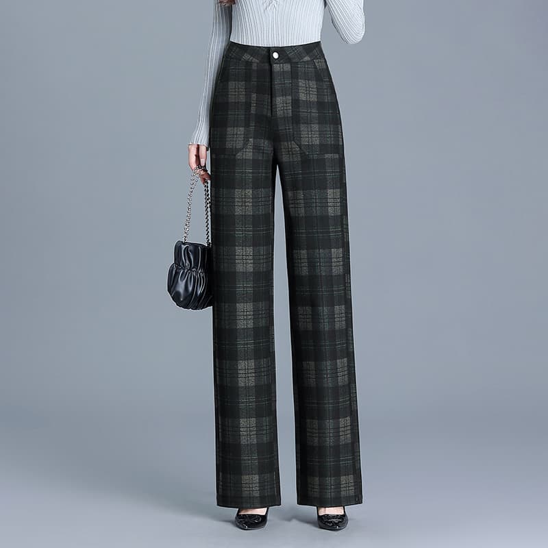 チェック柄ファッション ハイウエストチェック柄ストレートパンツ