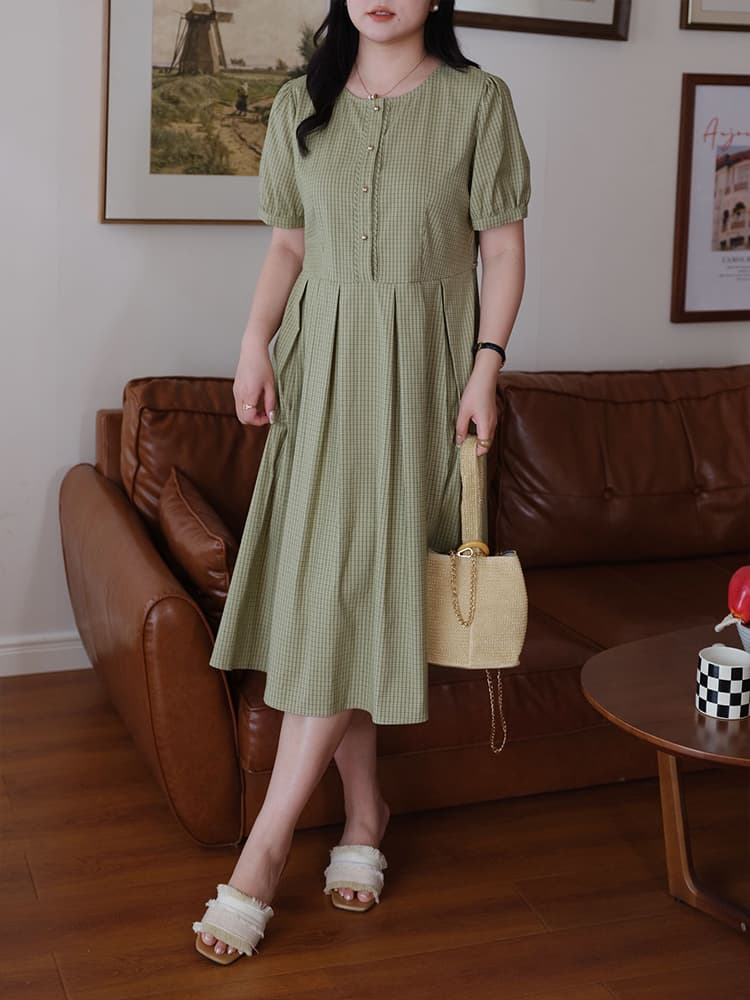 チェック服 チェック柄プリーツフレアワンピース