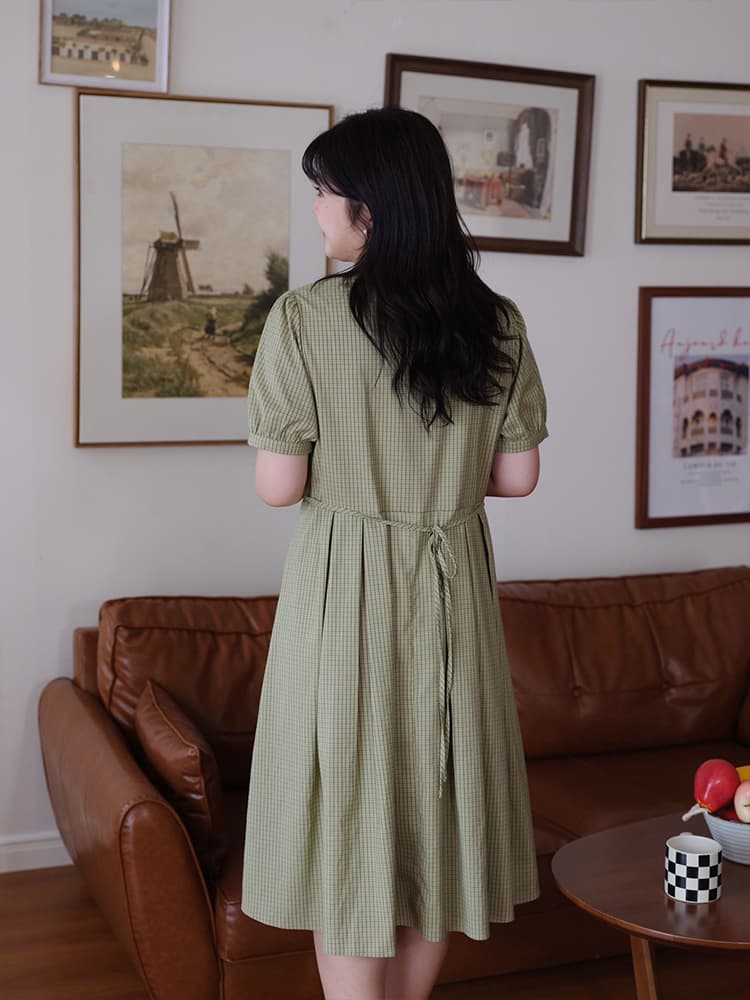 チェック服 チェック柄プリーツフレアワンピース