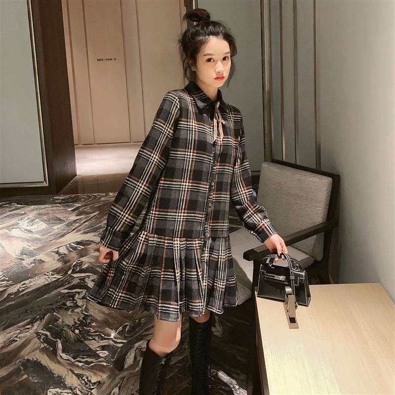 チェック柄ファッション チェック柄プリーツワンピース