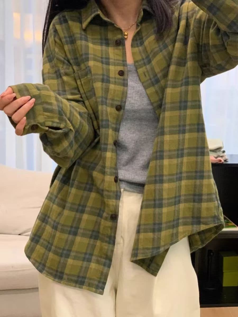 チェック 服 レディース長袖チェック柄シャツゆったりおしゃれトップス