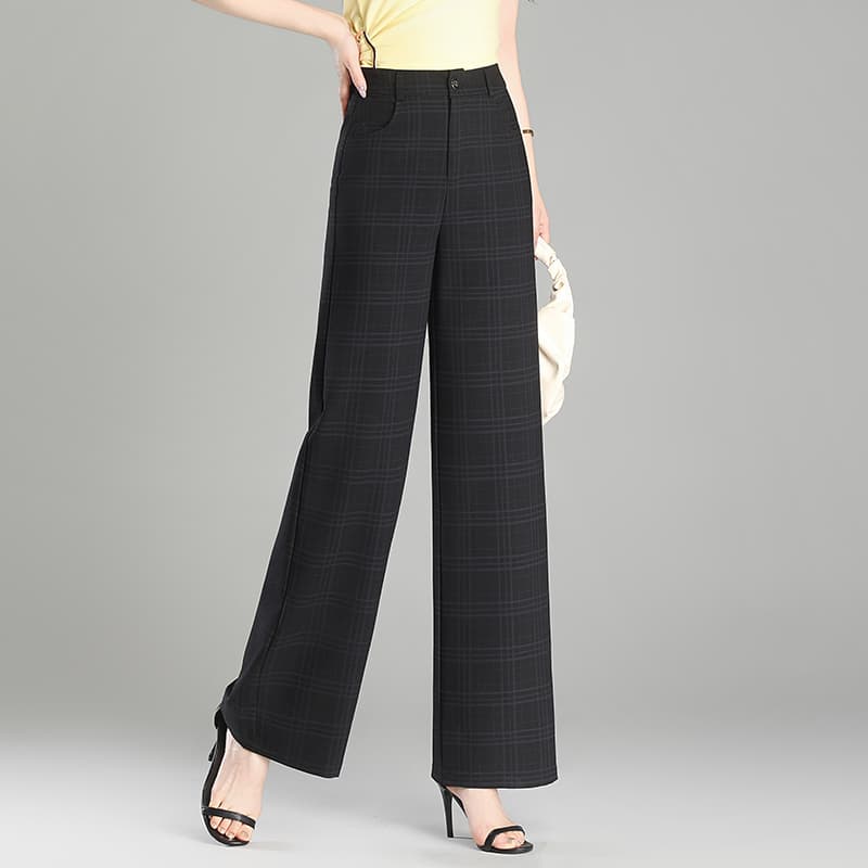 チェック服 ハイウエストチェック柄ワイドパンツ