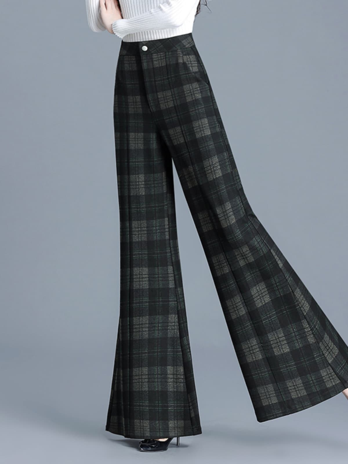 チェック柄ファッション チェック柄フレアパンツ